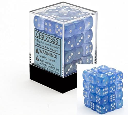 Borealis Sky Blue/White: 12mm Dice Block (36 Dice)