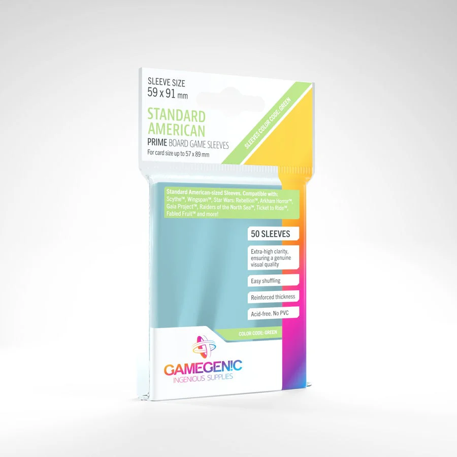 Gamegenic Prime Board Game Sleeves - Standard American (50 Sleeves - 59x91 mm)