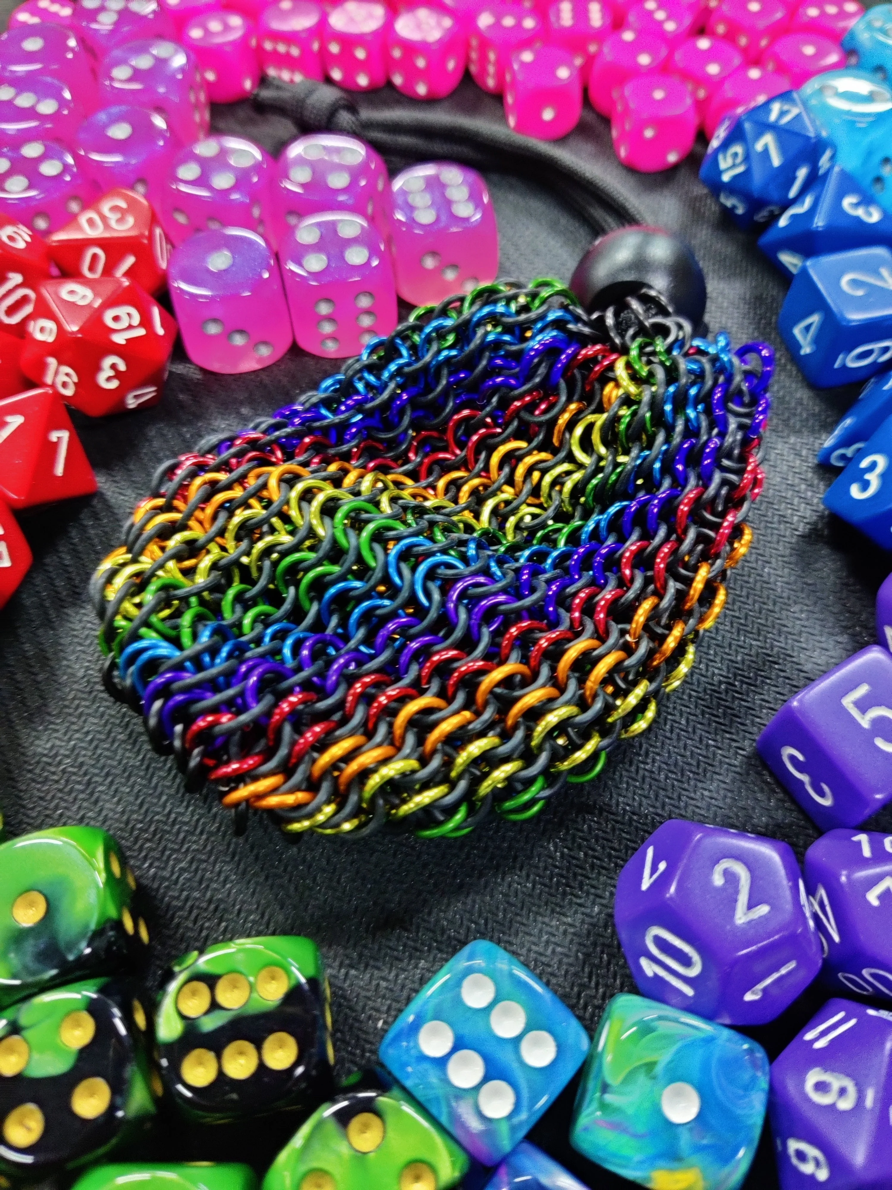 Home Crafted Rainbow Ring Dice Bag